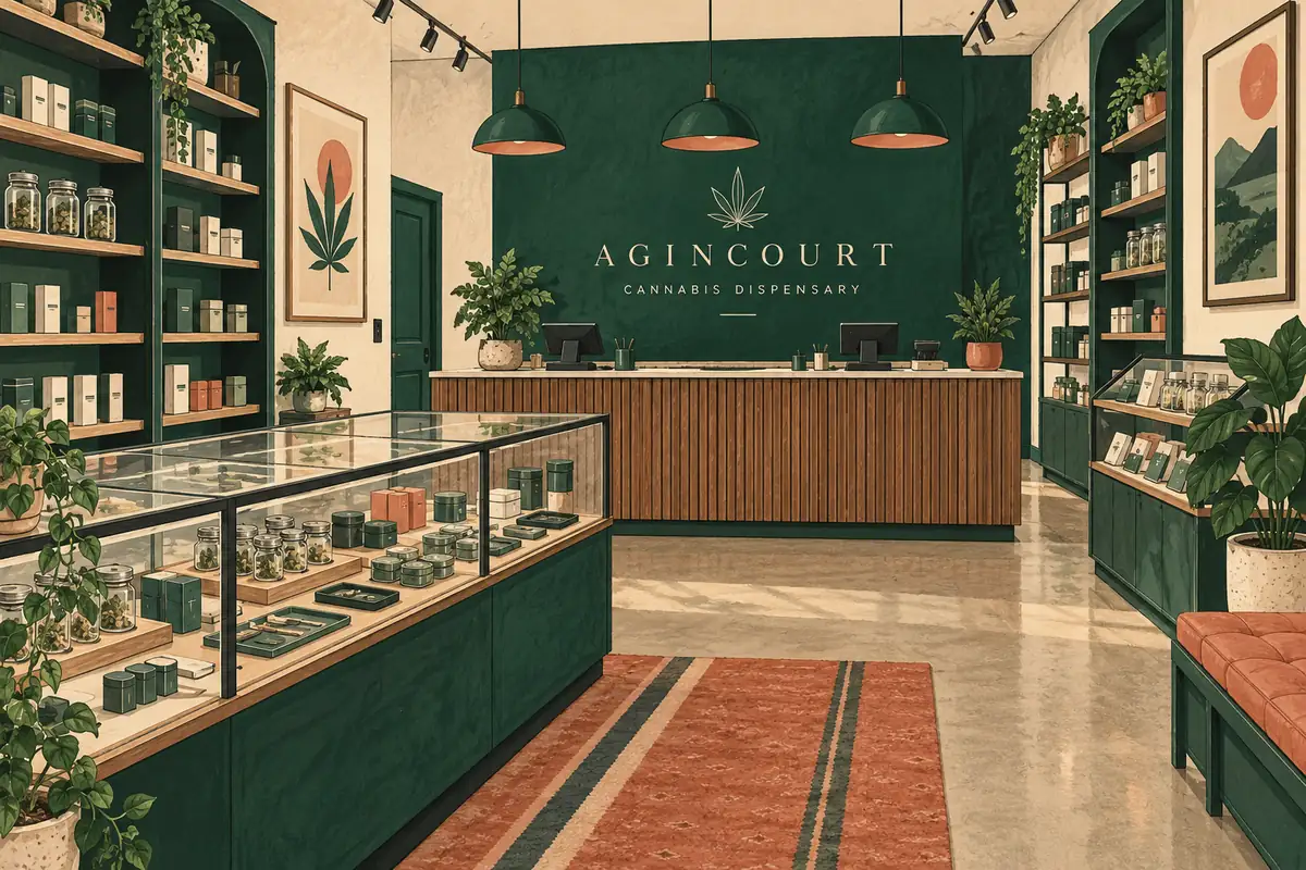 Illustrated sales-floor concept for Agincourt Cannabis Dispensary on Sheppard Avenue East